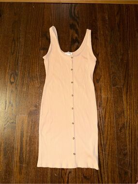 Button-Front Ribbed Midi Dress in Blush